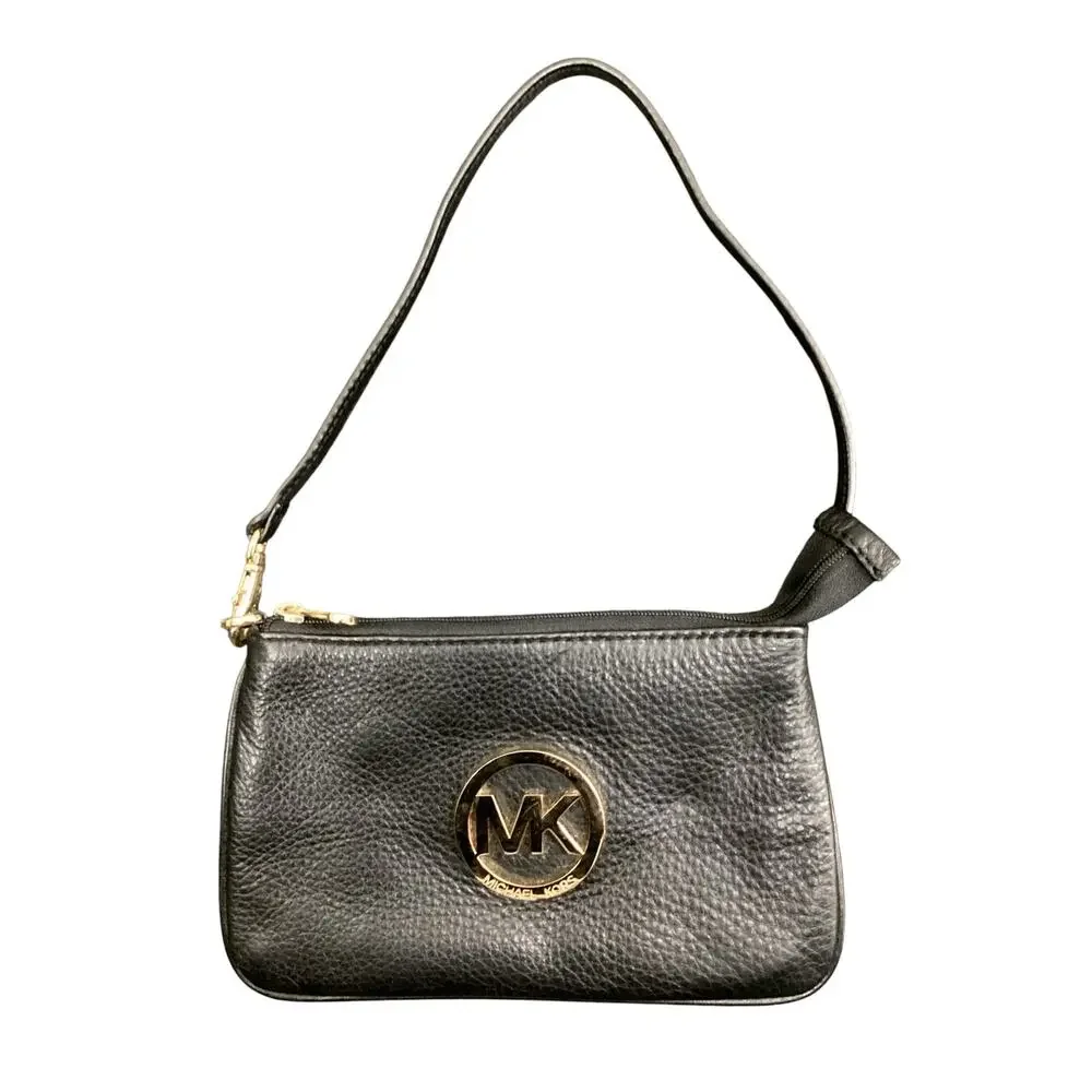 Michael Kors Wristlet Women’s One Size Small Zipper Closure Gold Tone Logo Black